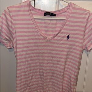 Ralph Lauren Pink and White Striped Tee
